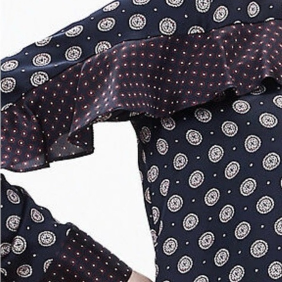 Banana Republic Navy Silk Dress with Geometric Red & White Pattern. - Picture 4 of 13